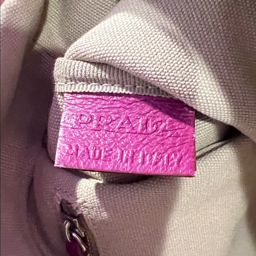 Prada Beige Canvas Tote with Pink Leather Handles and Accents - Picture 5 of 16